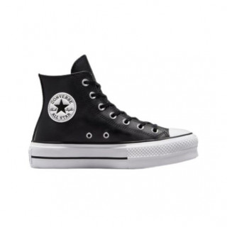 Converse All Star Cuero Plataforma Altas Negras | Vulkanoshop