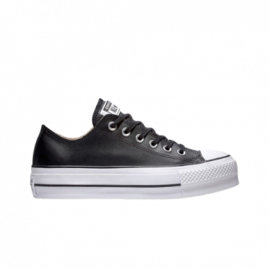 Converse All Star Cuero Plataforma Bajas Negras | Vulkanoshop